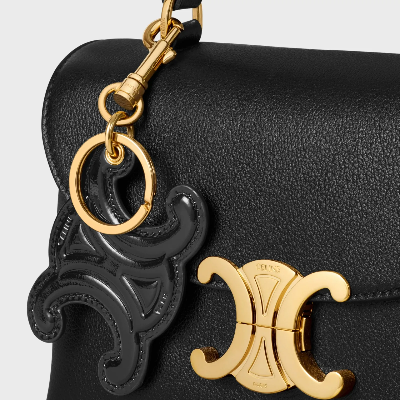 Sale KEYRING TRIOMPHE CHARM in PATENT CALFSKIN with GOLD FINISHING Women Categories·Straps And Accessories
