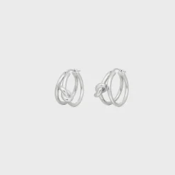 Sale Knot Double Hoops in Brass with Rhodium Finish Women Knot | Categories·Earrings