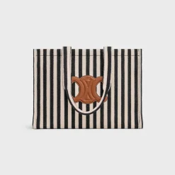 Fashion Large Cabas Thais in STRIPED TEXTILE AND CALFSKIN Women More Lines·Other Lines | Categories·Hobo And Tote Bags