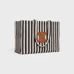 Fashion Large Cabas Thais in STRIPED TEXTILE AND CALFSKIN Women More Lines·Other Lines | Categories·Hobo And Tote Bags