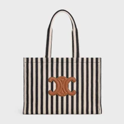 Fashion Large Cabas Thais in STRIPED TEXTILE AND CALFSKIN Women More Lines·Other Lines | Categories·Hobo And Tote Bags