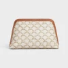 Sale LARGE COSMETIC POUCH IN TRIOMPHE CANVAS AND CALFSKIN Beauty Accessories | Travel