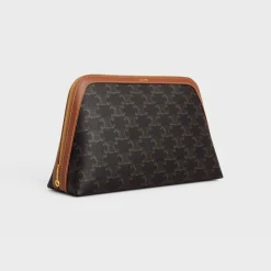 Fashion LARGE COSMETIC POUCH IN TRIOMPHE CANVAS AND CALFSKIN Beauty Accessories | Travel