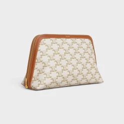 Sale LARGE COSMETIC POUCH IN TRIOMPHE CANVAS AND CALFSKIN Beauty Accessories | Travel