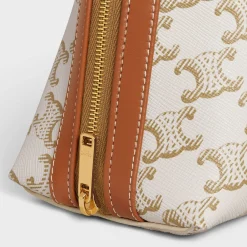Sale LARGE COSMETIC POUCH IN TRIOMPHE CANVAS AND CALFSKIN Beauty Accessories | Travel