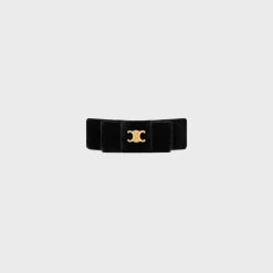 Hot Le Soir Ribbon Hair Clip in Polyester, Calfskin, Brass with Gold Finish and Steel Women Hair Accessories
