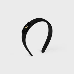 Sale Le Soir Ribbon Headband in Polyester, Calfskin and Brass with Gold Finish Women Hair Accessories