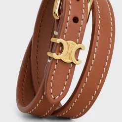 New Les Cuirs Double Bracelet in Calfskin and Brass with Gold Finish Women Triomphe | Other Lines