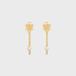 New Les Perles Chain Earrings in Brass with Gold Finish and Resin Pearls Women Triomphe | Categories·Earrings