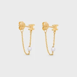 New Les Perles Chain Earrings in Brass with Gold Finish and Resin Pearls Women Triomphe | Categories·Earrings