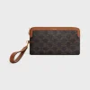 Outlet LONG POUCH WITH STRAP in triomphe canvas and calfskin Women Triomphe Canvas | Categories·Pouches And Tech Accessories