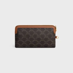 Outlet LONG POUCH WITH STRAP in triomphe canvas and calfskin Women Triomphe Canvas | Categories·Pouches And Tech Accessories