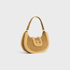 Fashion MEDIUM AVA TRIOMPHE BAG in SUEDE CALFSKIN AND SHEARLING Women More Lines·Ava | Categories·Shoulder Bags
