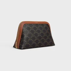 New MEDIUM COSMETIC POUCH IN TRIOMPHE CANVAS AND CALFSKIN Beauty Accessories | Travel