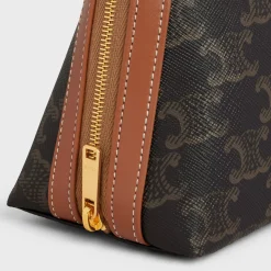 New MEDIUM COSMETIC POUCH IN TRIOMPHE CANVAS AND CALFSKIN Beauty Accessories | Travel