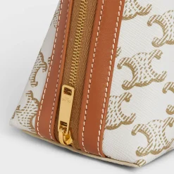 Online MEDIUM COSMETIC POUCH IN TRIOMPHE CANVAS AND CALFSKIN Beauty Accessories | Travel