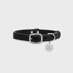 New MEDIUM THIN DOG COLLAR IN SUEDE CALFSKIN WITH STRASS Dog Accessories