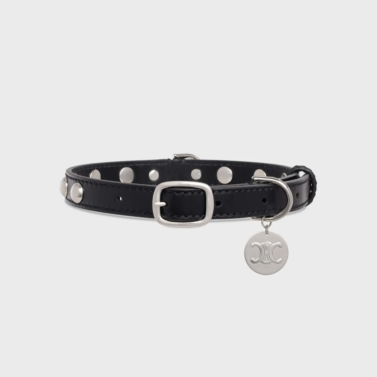 Outlet Medium Thin Dog Collar in Smooth Calfskin with Studs Dog Accessories