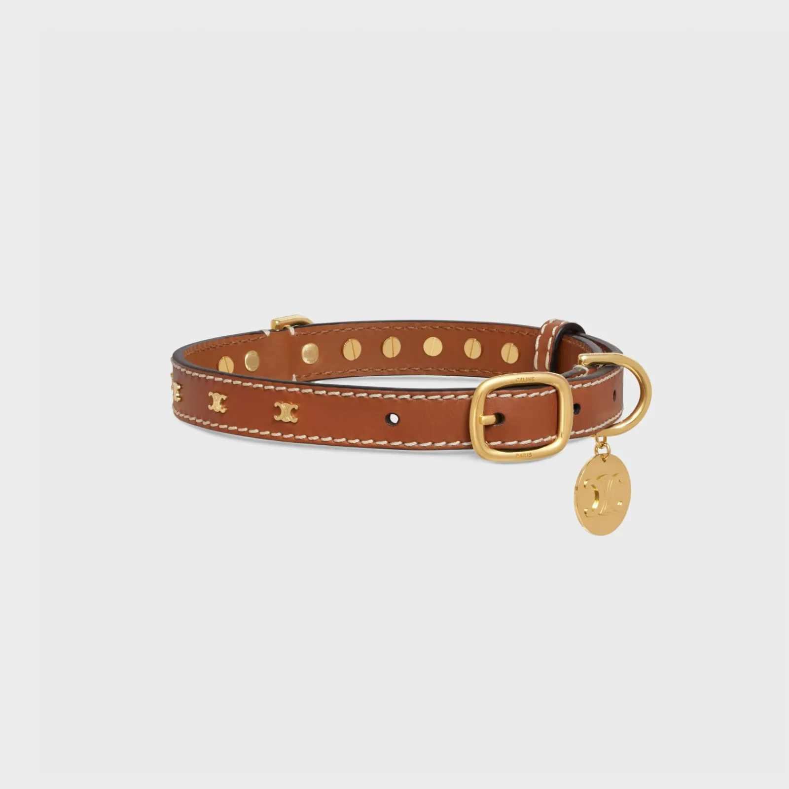Clearance Medium Thin Dog Collar in Smooth Calfskin with Triomphe Studs Dog Accessories