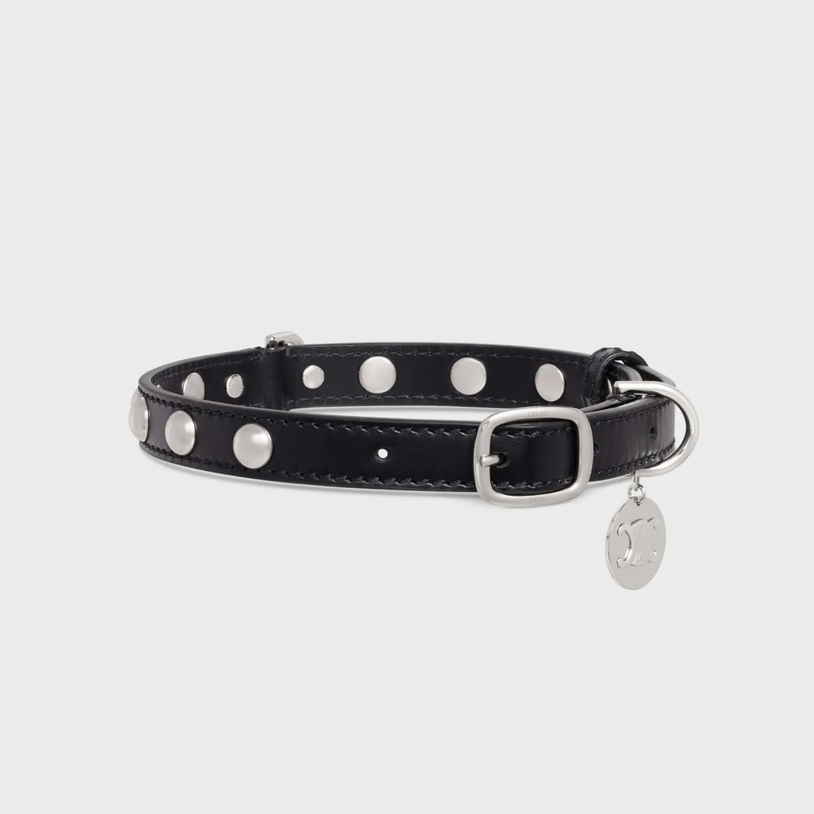 Outlet Medium Thin Dog Collar in Smooth Calfskin with Studs Dog Accessories