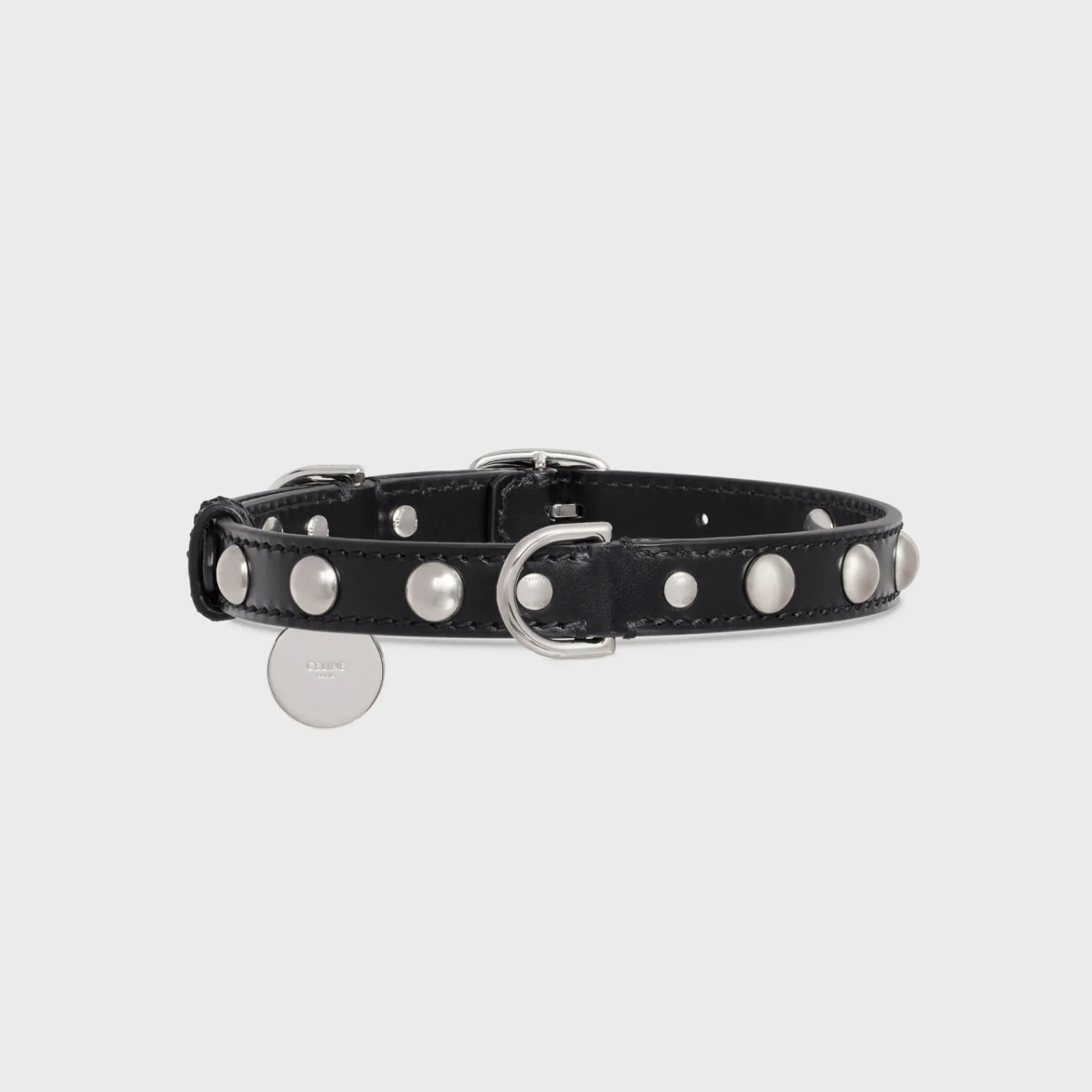 Outlet Medium Thin Dog Collar in Smooth Calfskin with Studs Dog Accessories