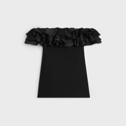 Discount mini dress with ruffles in wool sablé Women Dresses And Skirts
