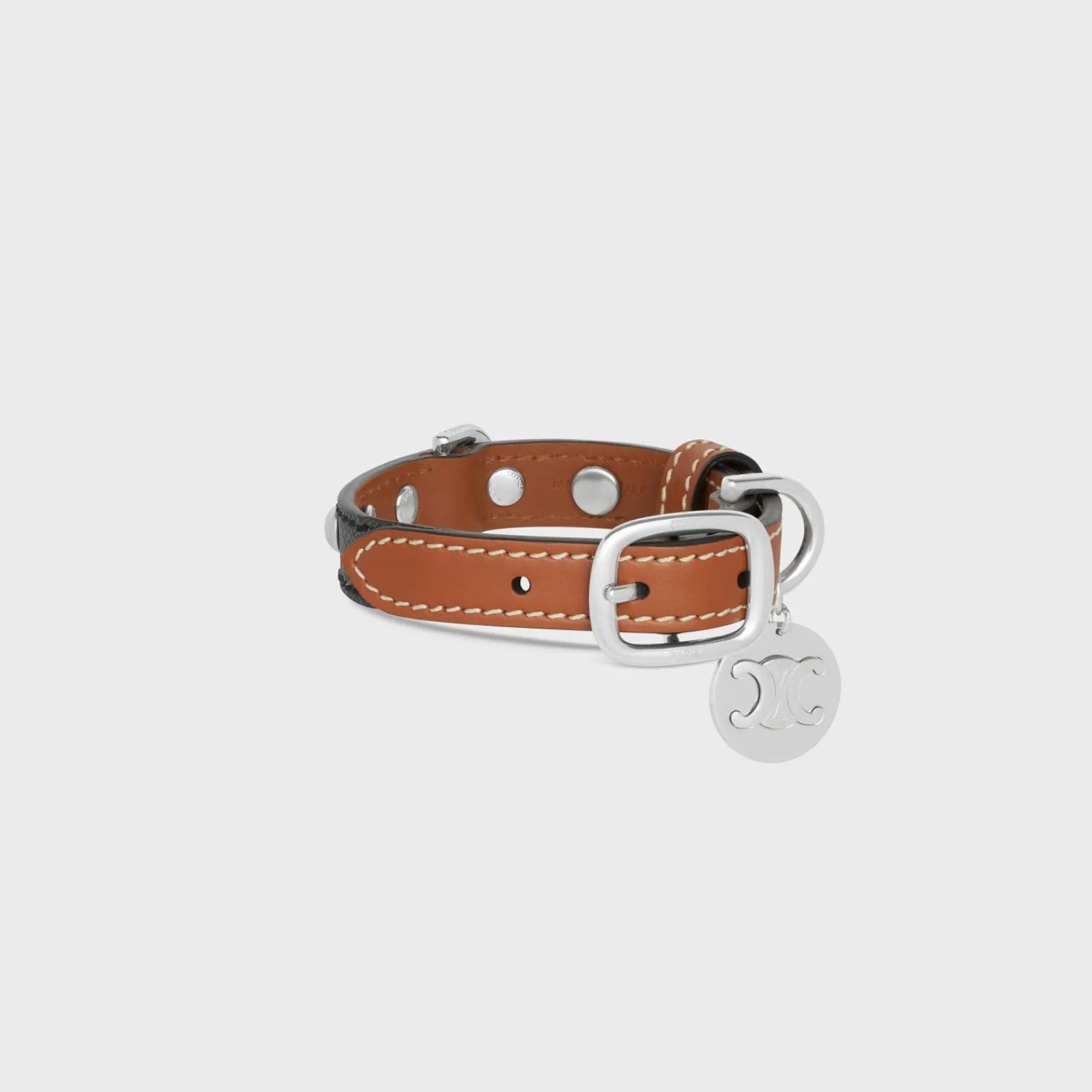 Clearance Nano Extra Thin Dog Collar in Triomphe Canvas and Calfskin with studs Dog Accessories