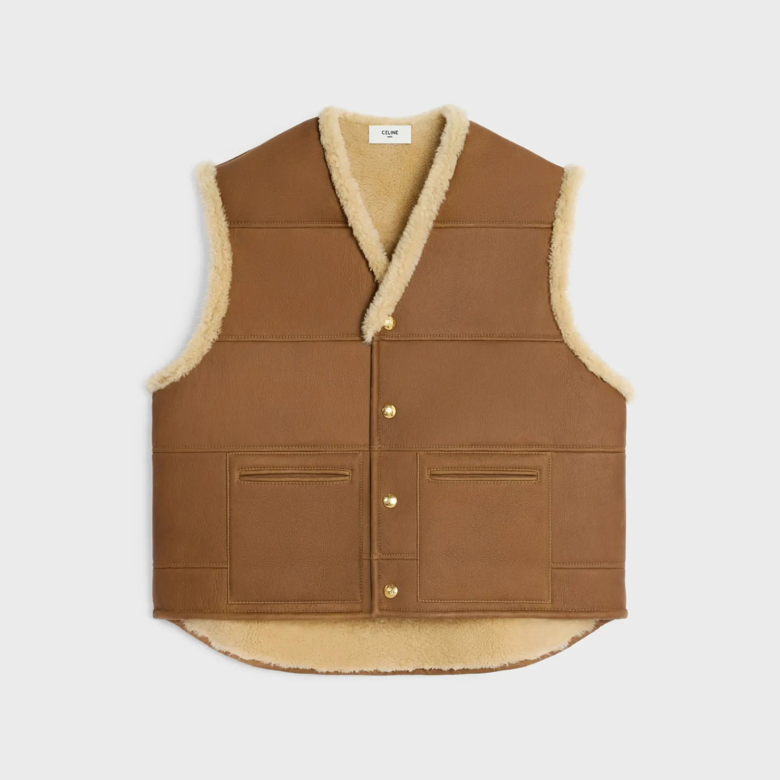 Fashion oversized sleeveless jacket in curly lambskin Women Jackets | Leather And Shearling