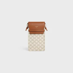 Online PHONE POUCH WITH FLAP in Triomphe Canvas and Lambskin Women Triomphe Canvas | Categories·Pouches And Tech Accessories