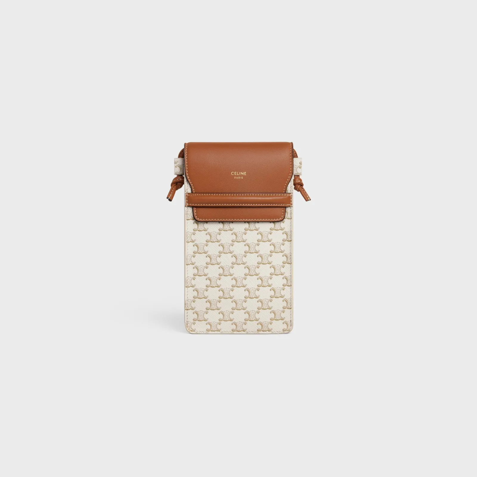 Online PHONE POUCH WITH FLAP in Triomphe Canvas and Lambskin Women Triomphe Canvas | Categories·Pouches And Tech Accessories