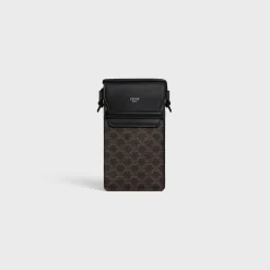 Fashion PHONE POUCH WITH FLAP in Triomphe Canvas and Lambskin Triomphe Canvas | Categories·Ech Accessories
