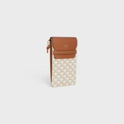 Online PHONE POUCH WITH FLAP in Triomphe Canvas and Lambskin Women Triomphe Canvas | Categories·Pouches And Tech Accessories