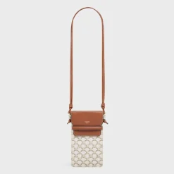 Online PHONE POUCH WITH FLAP in Triomphe Canvas and Lambskin Women Triomphe Canvas | Categories·Pouches And Tech Accessories
