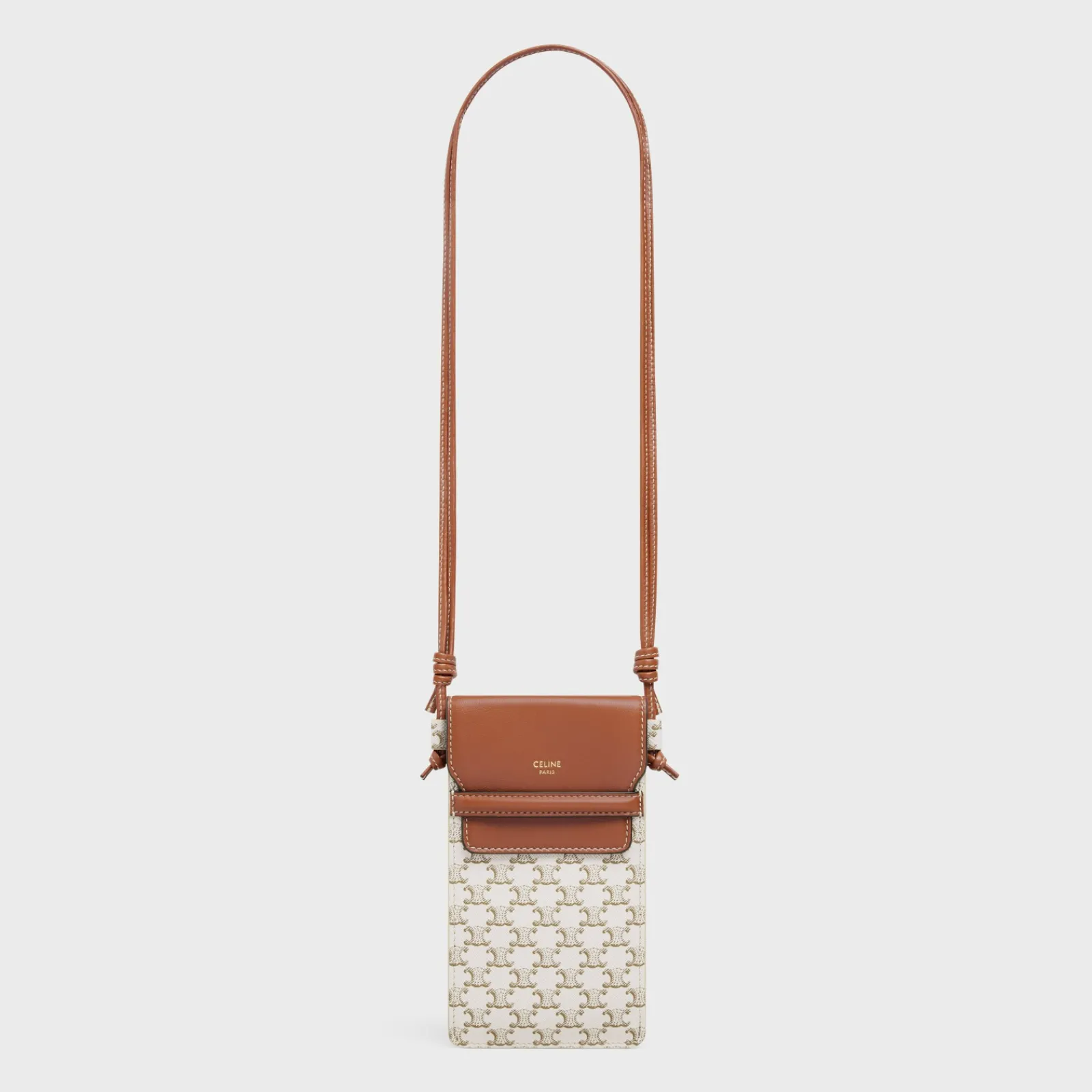 Online PHONE POUCH WITH FLAP in Triomphe Canvas and Lambskin Women Triomphe Canvas | Categories·Pouches And Tech Accessories