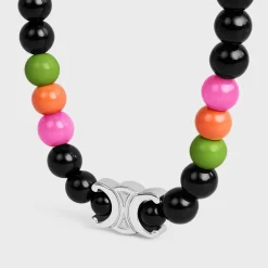 Clearance San Onofre Triomphe Bracelet in Onyx, Glass Pearls and Brass with Rhodium Finish Bracelets & Rings