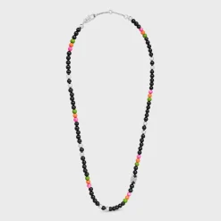 Outlet San Onofre Triomphe Necklace in Onyx, Glass Pearls and Brass with Rhodium Finish Necklaces