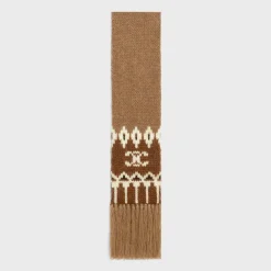 Fashion scarf in triomphe fair isle wool Women Beanies And Scarves