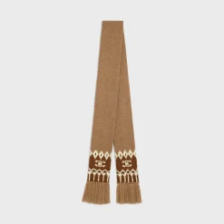 Fashion scarf in triomphe fair isle wool Women Beanies And Scarves