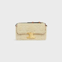 New SHOULDER BAG CLAUDE in SHEARLING WITH TRIOMPHE EMBROIDERIES Women More Lines·Claude | Categories·Shoulder Bags