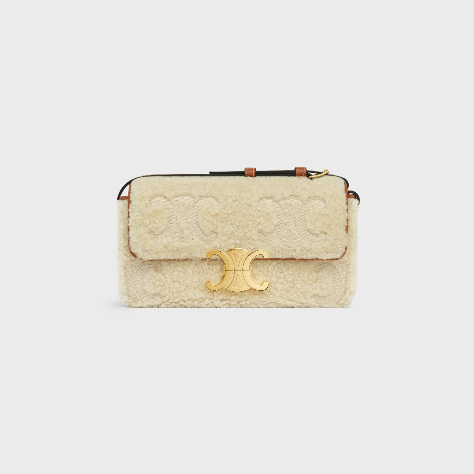 New SHOULDER BAG CLAUDE in SHEARLING WITH TRIOMPHE EMBROIDERIES Women More Lines·Claude | Categories·Shoulder Bags
