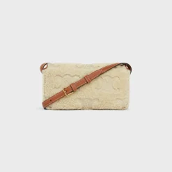 New SHOULDER BAG CLAUDE in SHEARLING WITH TRIOMPHE EMBROIDERIES Women More Lines·Claude | Categories·Shoulder Bags