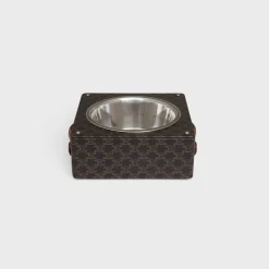 Hot Single Dog Bowl in Nappa Lambskin with Triomphe Canvas Print and Calfskin Dog Accessories