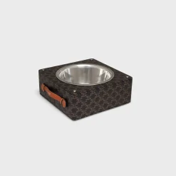 Hot Single Dog Bowl in Nappa Lambskin with Triomphe Canvas Print and Calfskin Dog Accessories
