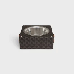 Hot Single Dog Bowl in Nappa Lambskin with Triomphe Canvas Print and Calfskin Dog Accessories