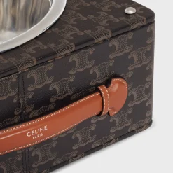 Hot Single Dog Bowl in Nappa Lambskin with Triomphe Canvas Print and Calfskin Dog Accessories