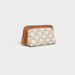 Sale SMALL COSMETIC POUCH IN TRIOMPHE CANVAS AND CALFSKIN Beauty Accessories | Travel