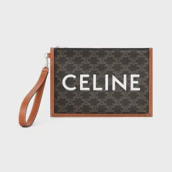 Outlet SMALL FLAT POUCH WITH STRAP in Triomphe canvas with print Triomphe Canvas
