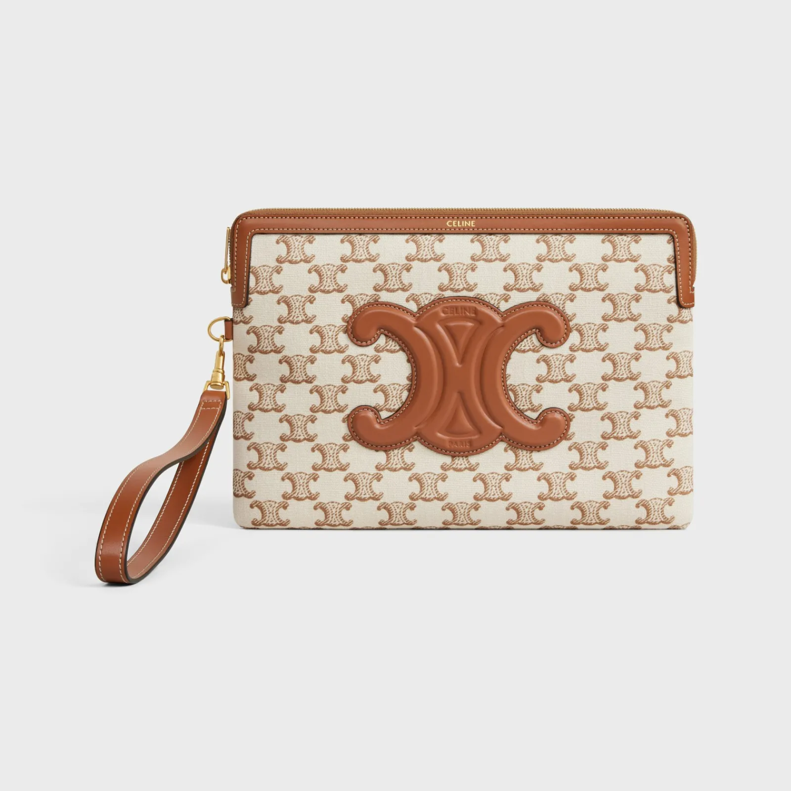 Clearance SMALL POUCH WITH STRAP in TEXTILE WITH TRIOMPHE PRINT AND CALFSKIN Women More Lines·Cuir Triomphe | Categories·Pouches And Tech Accessories