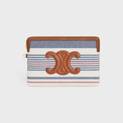 Discount SMALL POUCH WITH STRAP in STRIPED TEXTILE AND CALFSKIN Women More Lines·Cuir Triomphe | Categories·Pouches And Tech Accessories