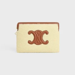 Online SMALL POUCH WITH STRAP in SHEARLING AND CALFSKIN Women More Lines·Cuir Triomphe | Categories·Pouches And Tech Accessories
